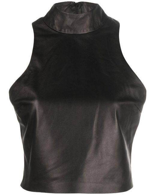 Amiri Mock-neck Sleeveless Leather Top in Black | Lyst