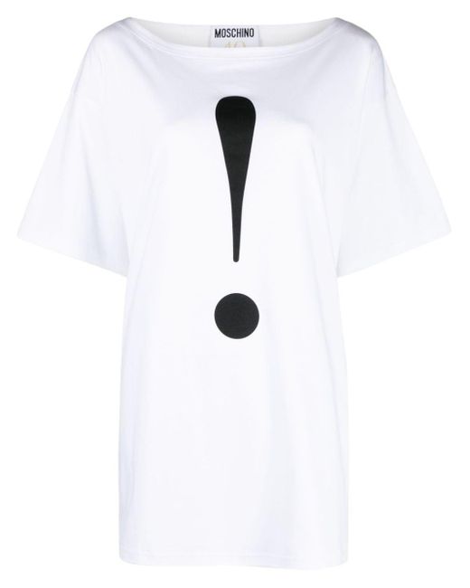Moschino White T-Shirt mit Ausrufezeichen-Print