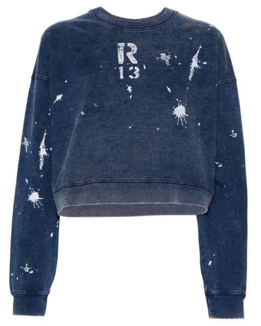 R13 Blue Logo-print Cropped Sweatshirt