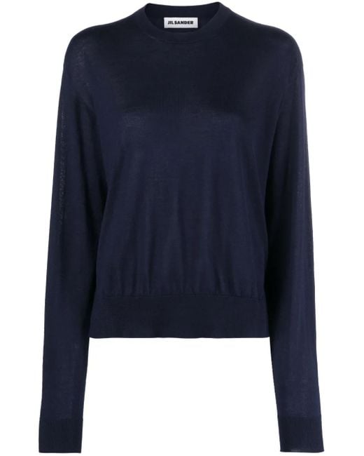 Jil Sander Blue Ribbed Crew Neck Jumper