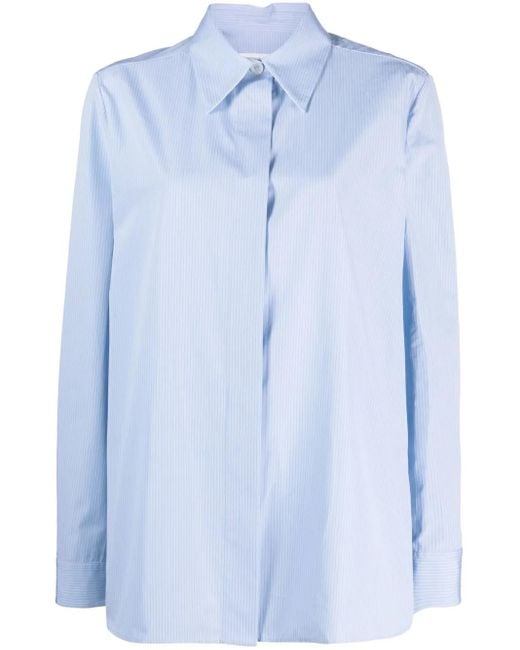 Jil Sander Blue Concealed-Fastening Striped Cotton Shirt