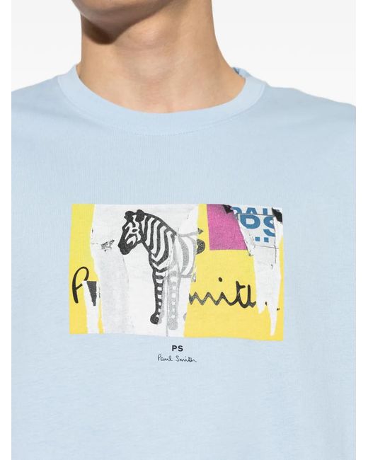 Paul Smith Blue Zebra-Print T-Shirt for men