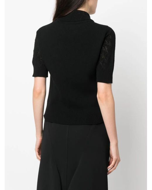 Barrie Black Pointelle-Knit Cashmere Polo Top