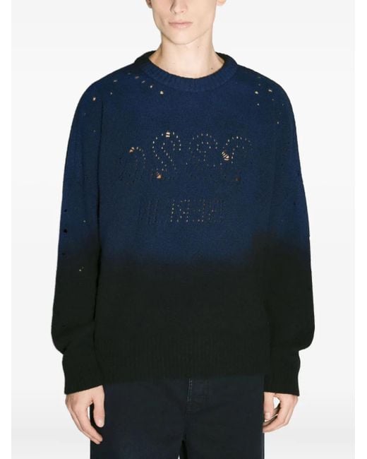 032c Blue Dip-Dye Cut-Out Sweater for men
