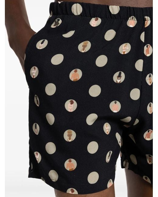 Amir Slama Black Graphic-Print Deck Shorts for men