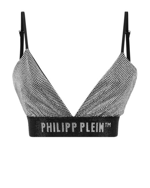 Philipp Plein Gray Fluo Crystal-embellished Bras