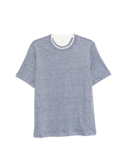 Brunello Cucinelli Blue T-Shirt À Bordures Contrastantes for men