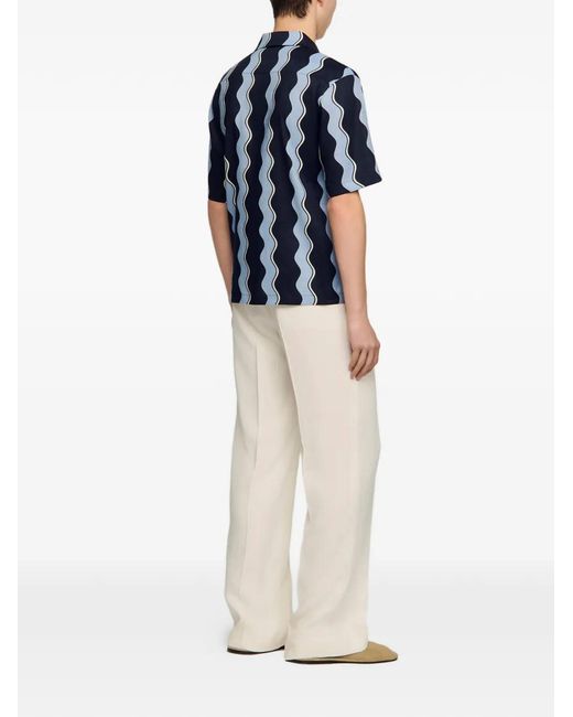 Sandro Blue Printed Linen Shirt for men