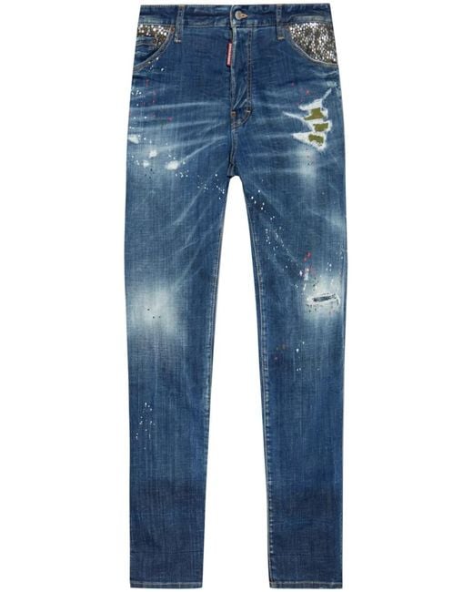DSquared² Blue Distressed Straight Jeans for men