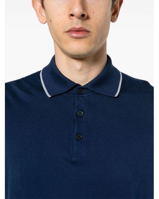 Brunello Cucinelli Poloshirt mit gestreiftem Detail in Blue für Herren