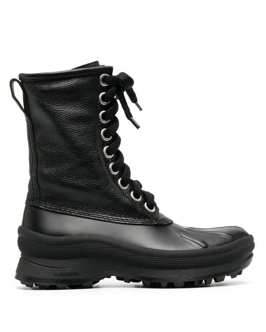 Jil Sander Black Lace-Up Combat Boots