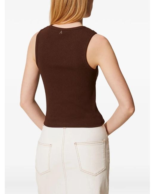 Twinset Brown Ribbed Top With Embroidery