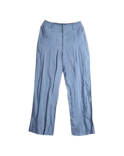 Lemaire Blue Pleated Pressed-Crease Trousers