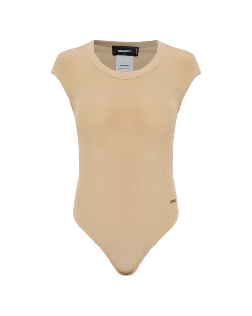 DSquared² White Logo-Appliqué Ribbed Bodysuit