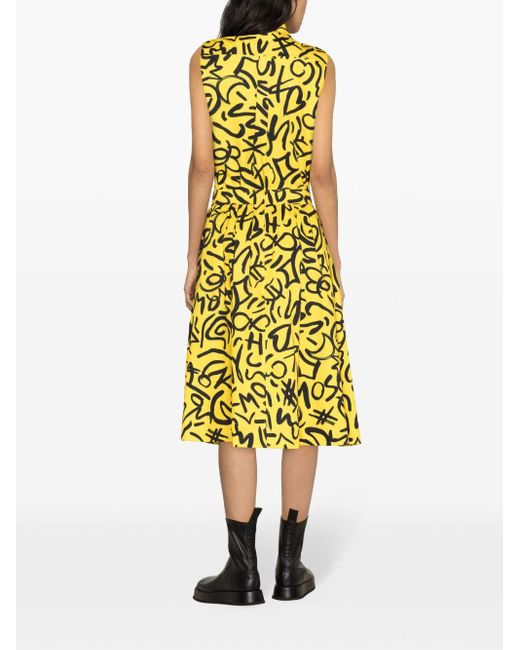 Moschino Yellow Sketch-print Cotton Midi Skirt