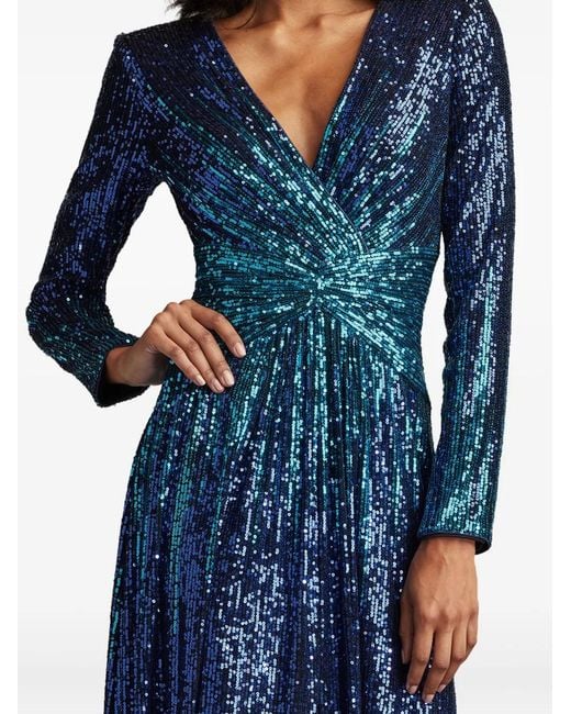Tadashi Shoji Blue Evona Ombré Sequin Long-Sleeve Dress
