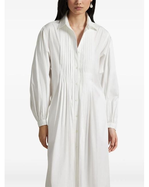 Polo Ralph Lauren White Pleated-Bib Cotton Maxi Shirtdress