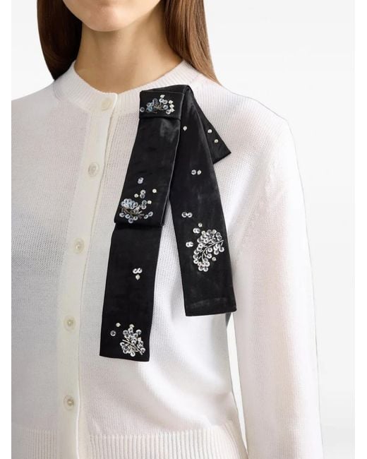 Erdem White Embellished Wool Cardigan