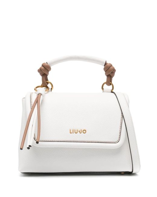 Liu Jo White Synthetic Leather Tote Bag With Logo Plaque