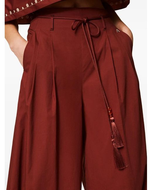 Twinset Red Pantalon Palazzo En Popeline À Broderies