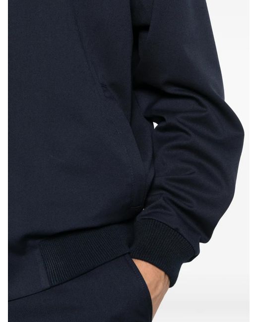 Karl Lagerfeld Blue Ribbed-Trim Zip-Up Bomber Jacket for men