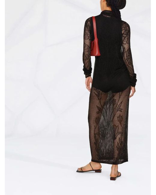DSquared² Black Open-Knit Long-Sleeve Dress