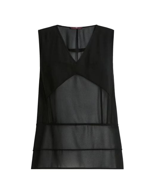 High Black Flimsy V-Neck Layered Sleeveless Blouse
