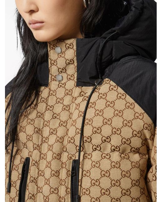Gucci Natural High-neck Monogram-pattern Cotton-blend Down Jacket