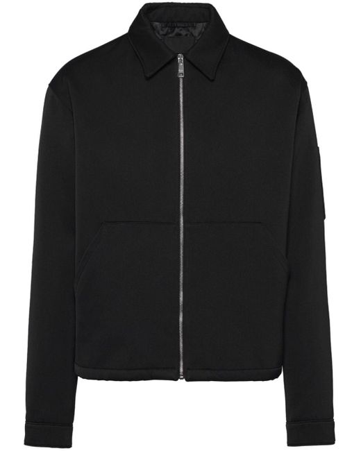 Prada Black Logo Plaque Spread-collar Cotton And Silk Jacket X for men