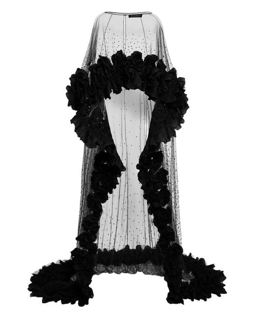 Jenny Packham Black Petal Bloom Ruffle-Detailed Maxi Dress