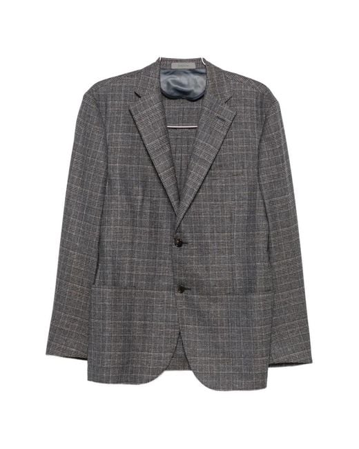 Corneliani Gray Check-Pattern Single-Breasted Blazer for men