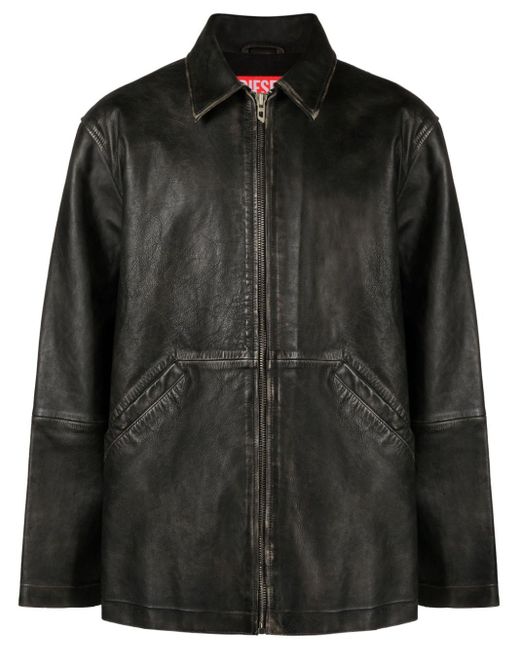 DIESEL Black L-stoller-treat Leather Jacket for men