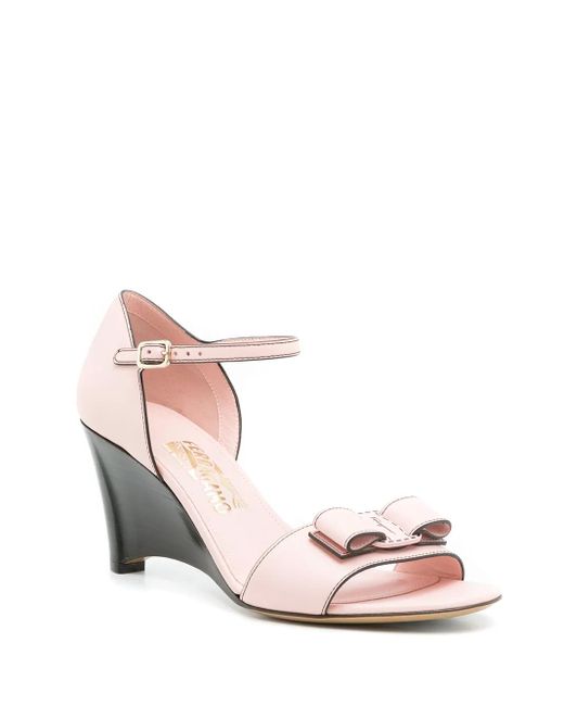 Ferragamo Pink Vara Bow Wedge Sandals