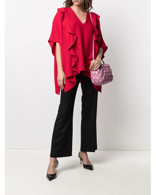 Valentino Garavani Red Ruffled Drape Blouse