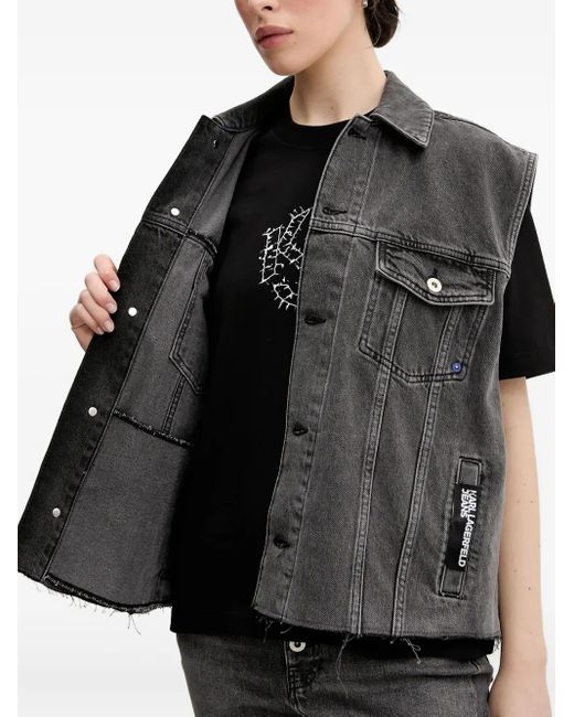 Karl Lagerfeld Black Frayed Denim Vest
