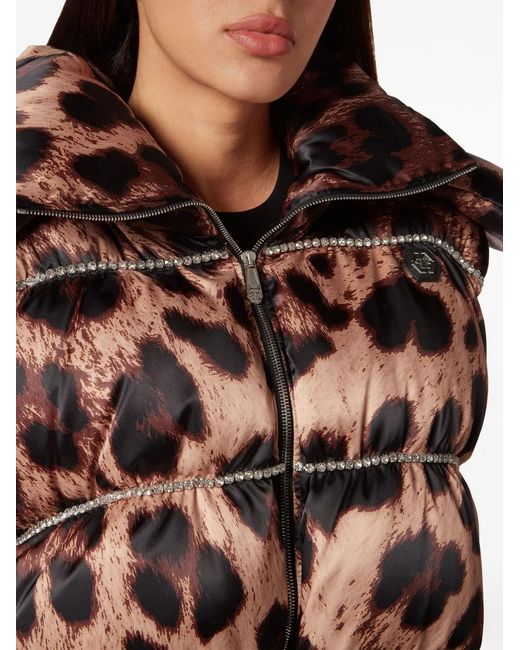 Philipp Plein Natural Leopard-Print Quilted Down Gilet