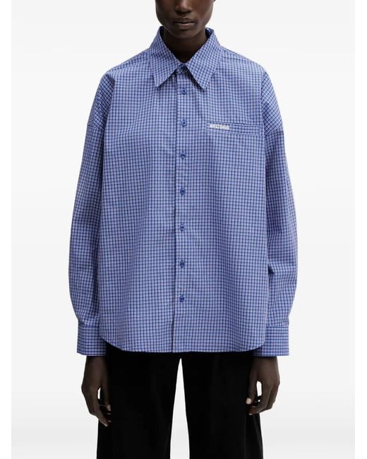 WRSTBHVR Blue Tavi Check-Print Logo-Patch Shirt
