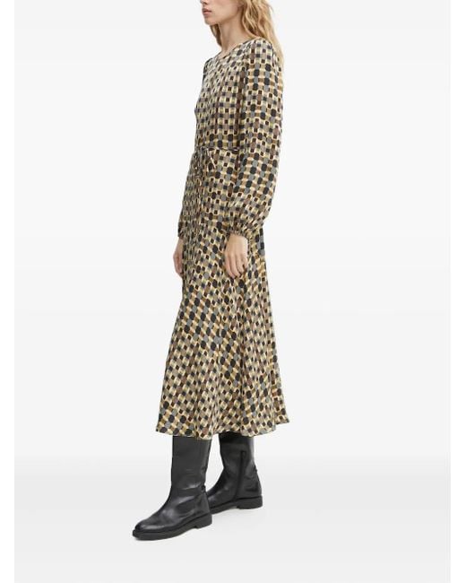 Marc O' Polo White Geometric-Print Midi Dress