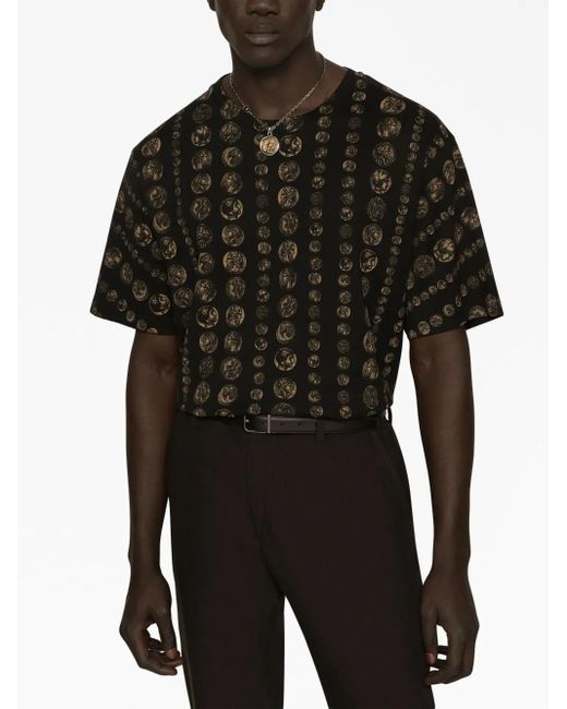 Dolce & Gabbana Black Graphic-Print Short-Sleeve T-Shirt for men