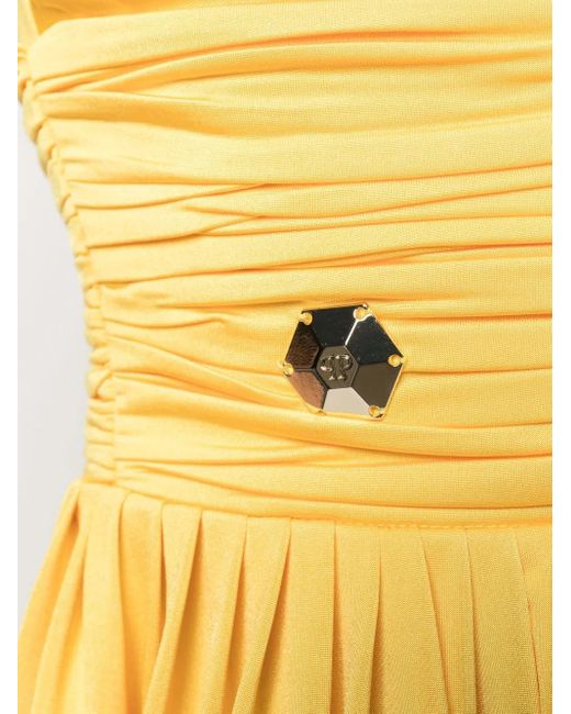 Philipp Plein Yellow Gathered Waist Mini Dress