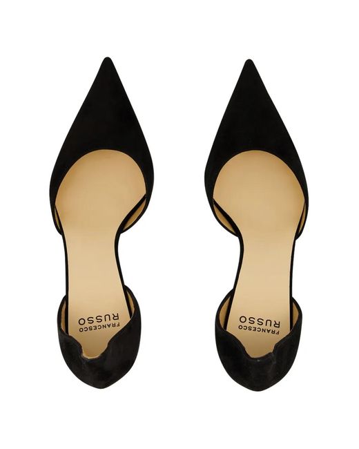 Francesco Russo Black High-Back Suede Pumps