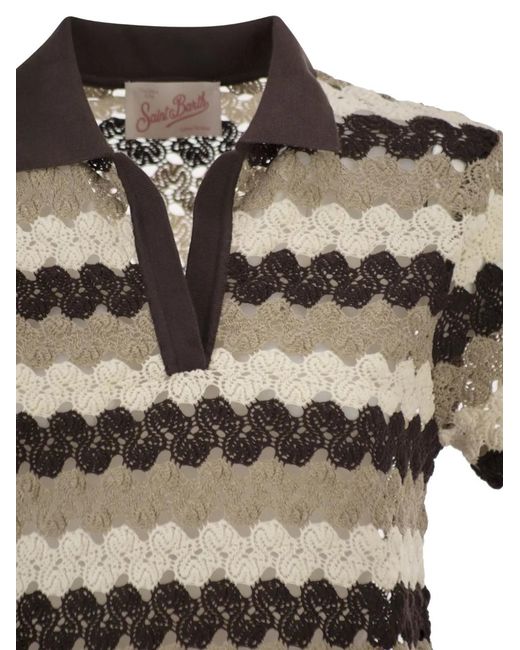 Mc2 Saint Barth Multicolor Multicolour Striped Crochet Lace Polo Shirt