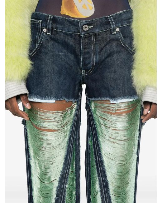 Off-White c/o Virgil Abloh Blue Distressed Button-Fly Straight Jeans