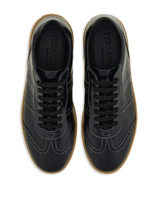 Ferragamo Black Logo-Debossed Leather Sneakers for men