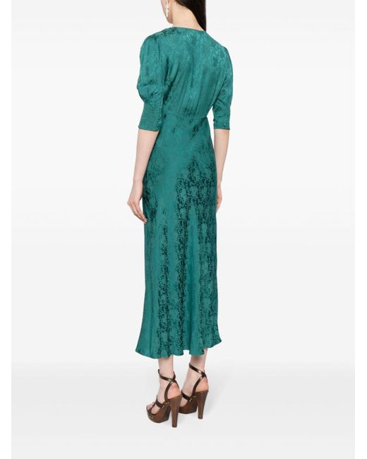 Rixo Green Zadie Floral-jacquard Dress