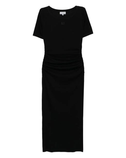 Ganni Black Geripptes Kleid