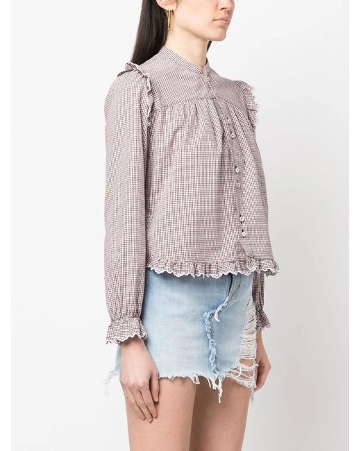 DSquared² Pink Check-Pattern Ruffled Blouse