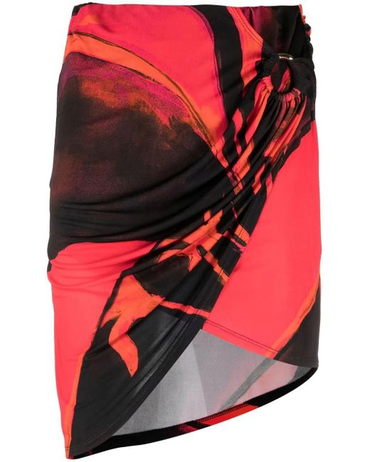 Louisa Ballou Red Coastline Queen-Print Draped Miniskirt