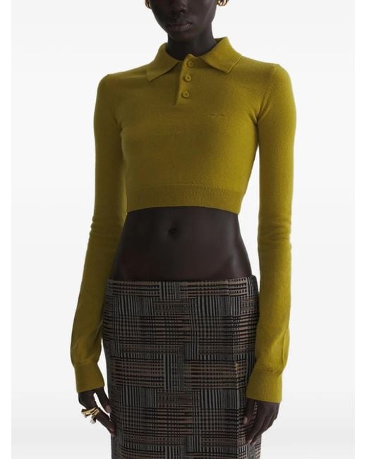 Mugler Green Cashmere Cropped Polo Top