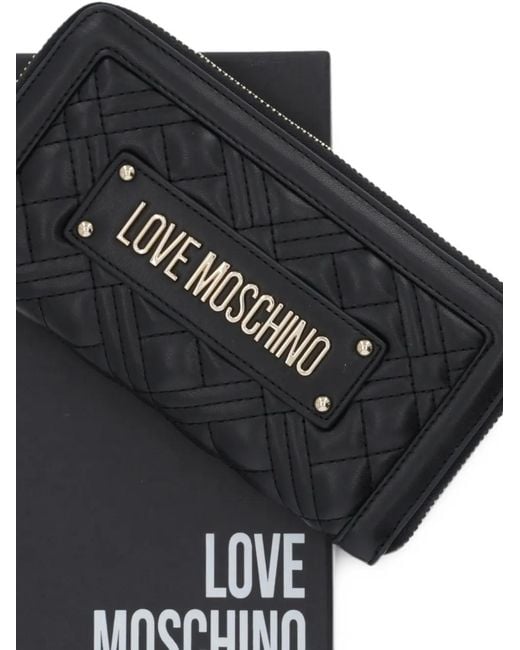 Love Moschino Black Quilted Logo-Plaque Wallet